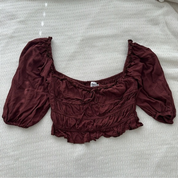 Princess Polly Tops - Princess Polly Burgundy Puff Sleeve Top Size 12